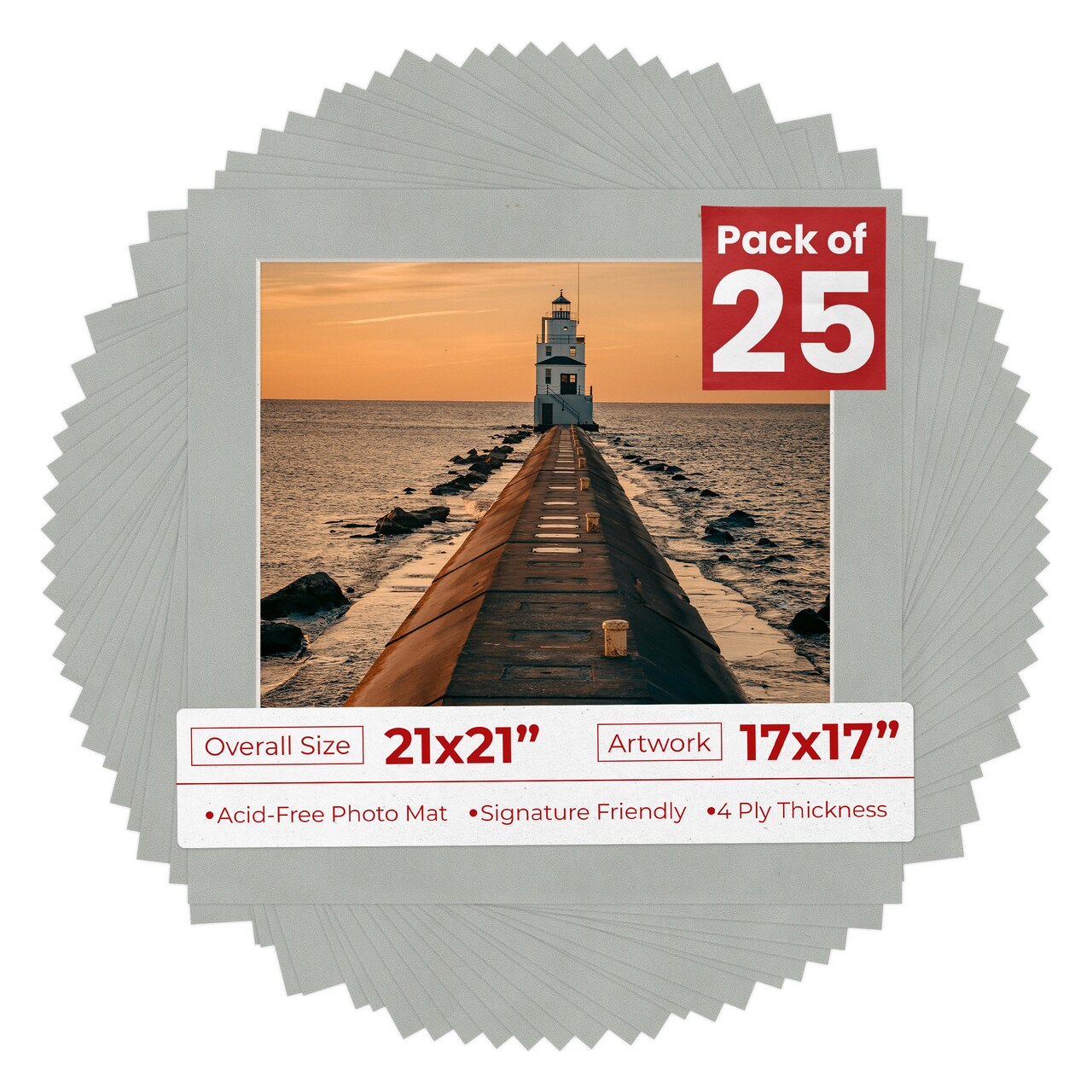 Light Grey Suede Mat Board for 21x21 Frames - Fits 17x17 Photos